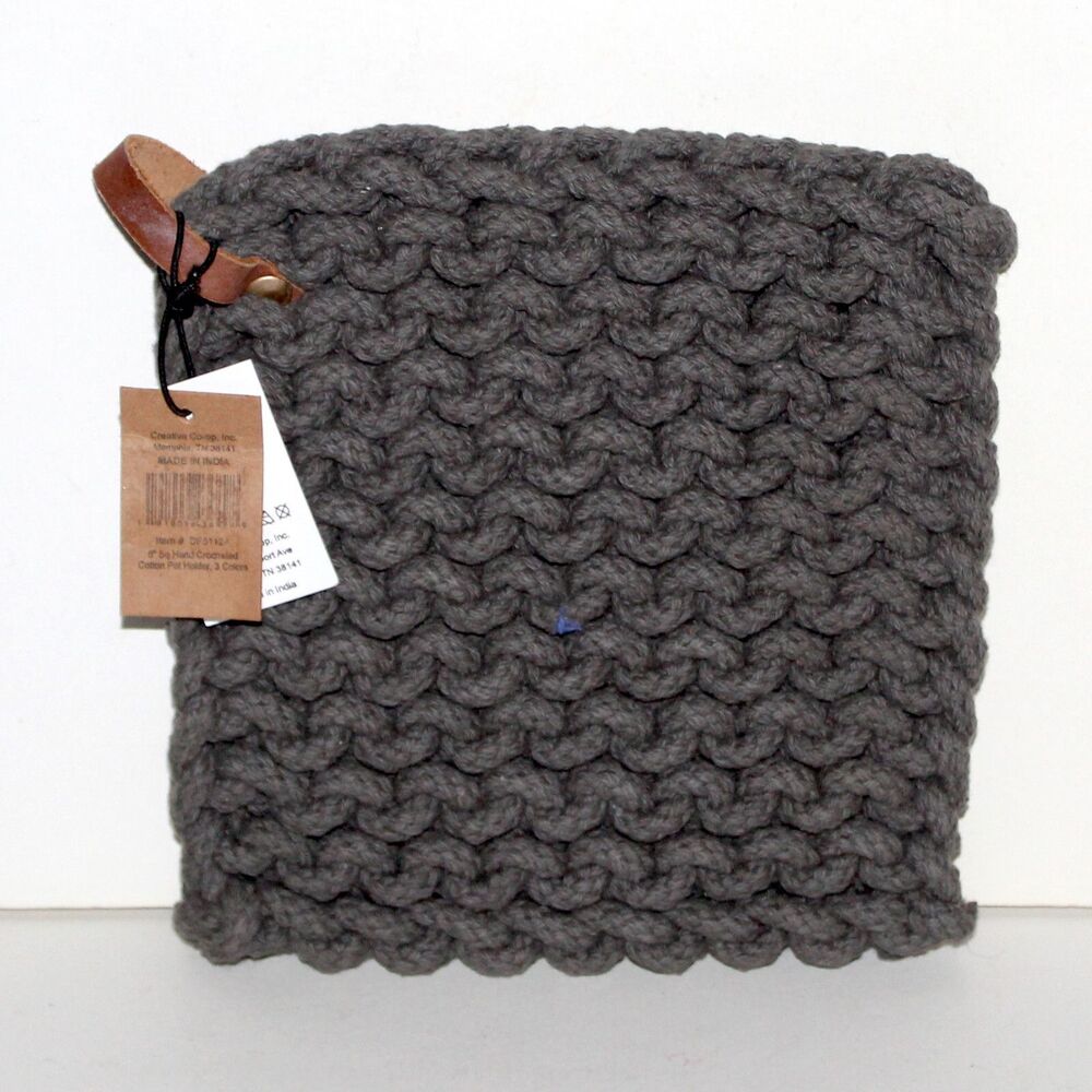 Creative Co-op Cotton Pot Holder Leather Hoop gray trivet kitchen